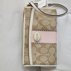 NWT COACH Signature Logo Canvas Zip Top Wallet Wristlet
